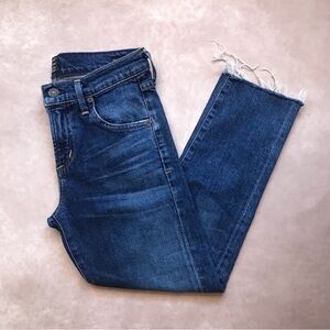 Citizens of Humanity Elsa Mid Rise Slim Fit Crop Jean Raw Hem Dark Wash Denim 25